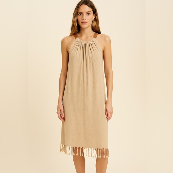 La Troupe Tulum Vestido Barbara Dress Women's Size 2 Beige Knee Length Beach NWT - Picture 1 of 5